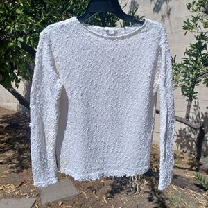 J. Jill White Textured Crew Neck Sweater